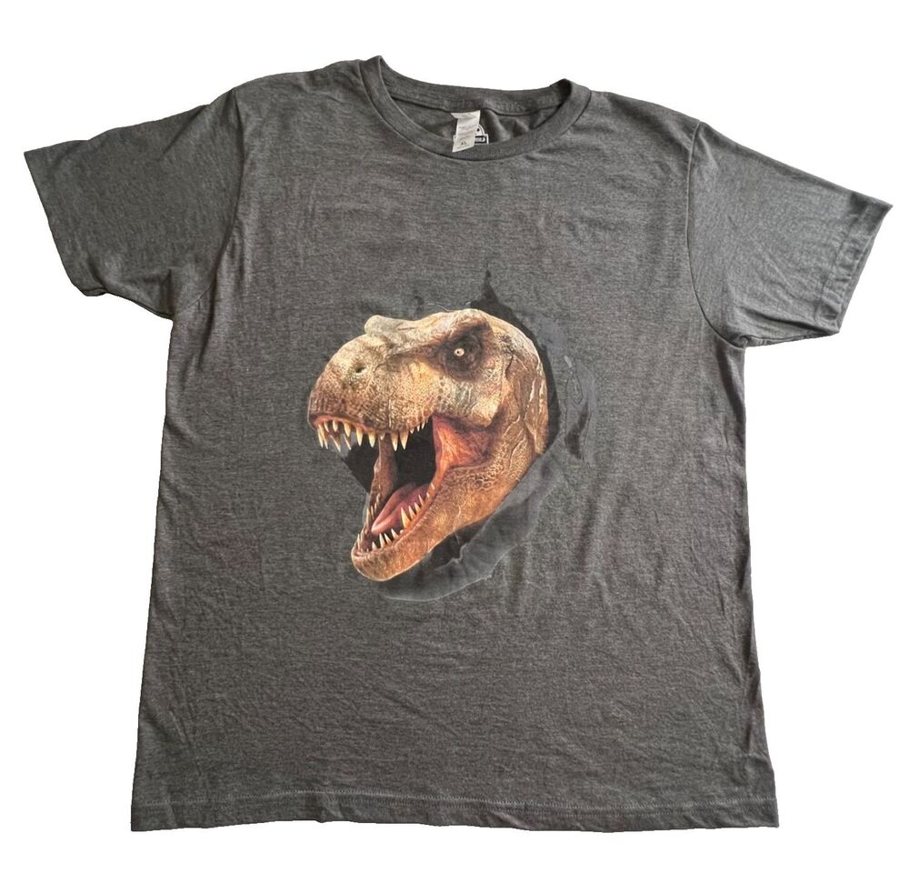 Jurassic World T-Rex Graphic Tee XL Gray Universal Studios Dinosaur Shirt